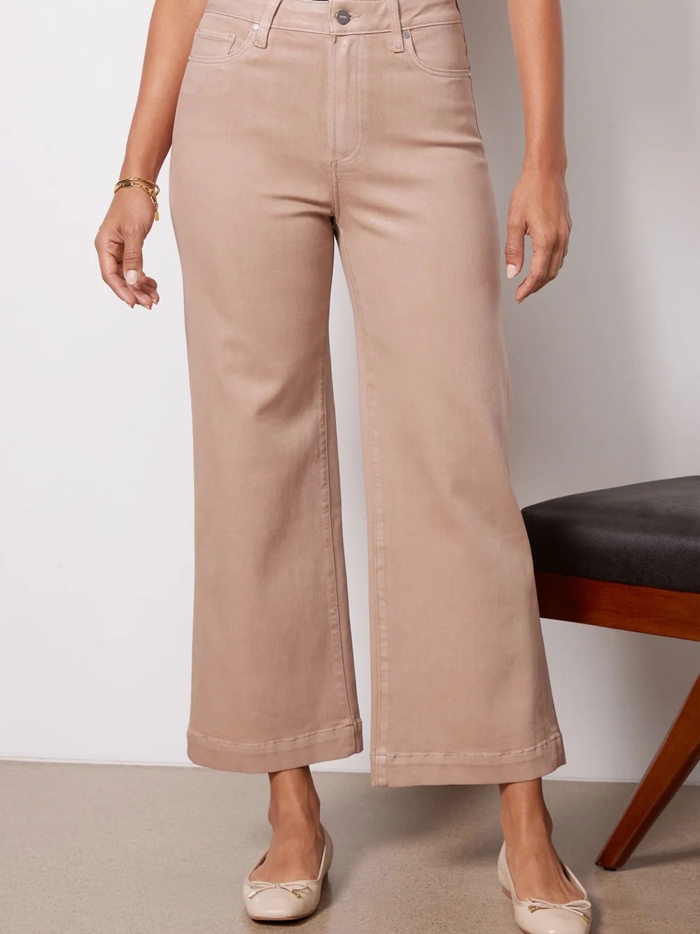 PAIGE Wide-Leg High-Rise Jeans in Beige
